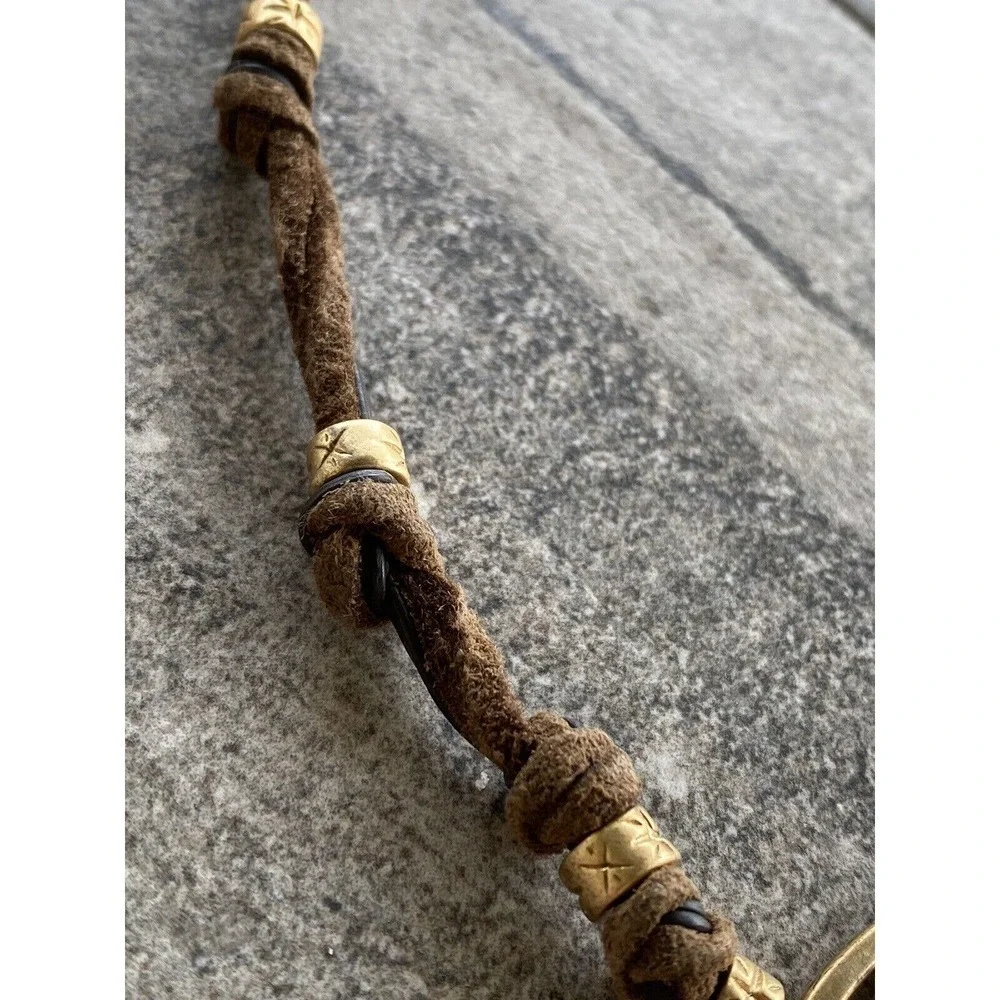 Chico’s Necklace Faux Leather Cord Gold Tone Pendant 18”